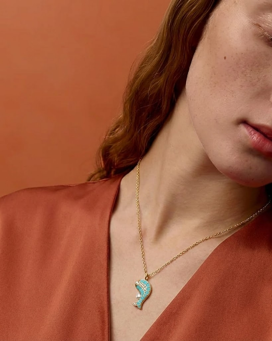 Turquoise Koi Pendant, gold-tone, front view — Gullye