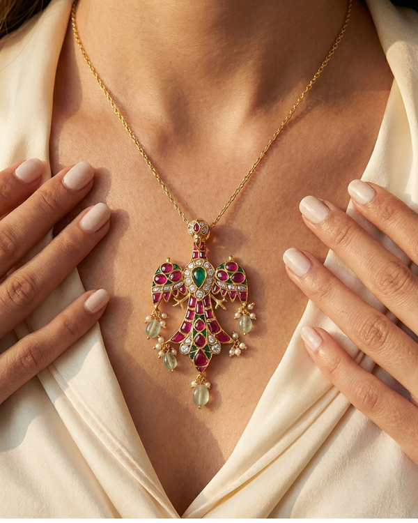 The Royal Falcon Heirloom Pendant, gold-tone, front view — Gullye