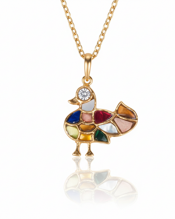 Mosaic Mandarin Pendant carried by a model, styled for evening