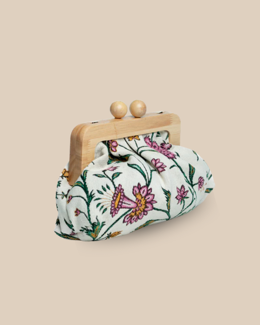 The Vendôme block-print bag — three-quarter view of the hand-blocked artisan bag