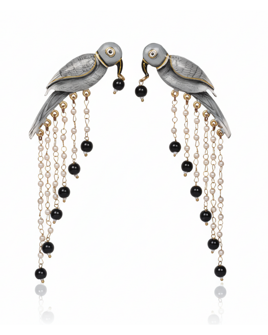 Graphite Parrot Chandelier Earrings