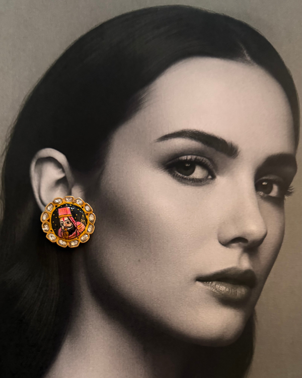 The Raja-Rani Heritage Studs styled by a model in an editorial look