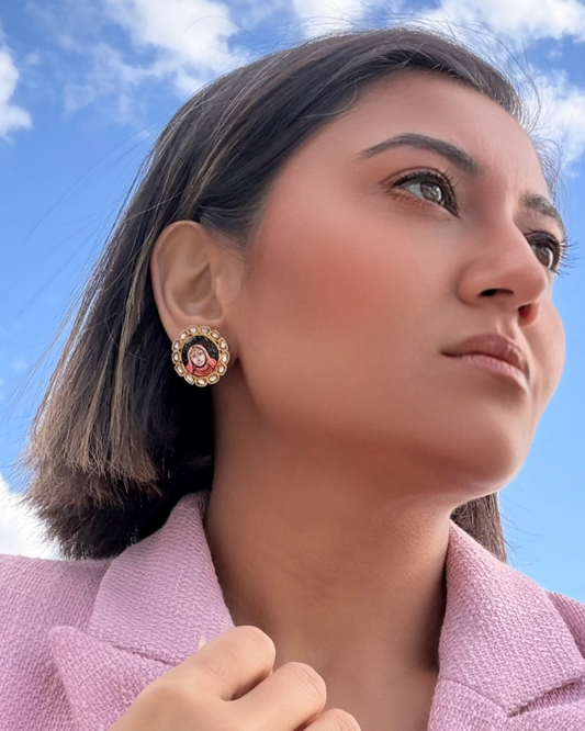 The Raja-Rani Heritage Studs, gold-tone, front view — Gullye