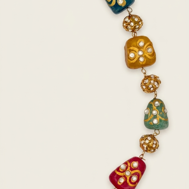 The Fresco Necklace, painted stone beads set in brass