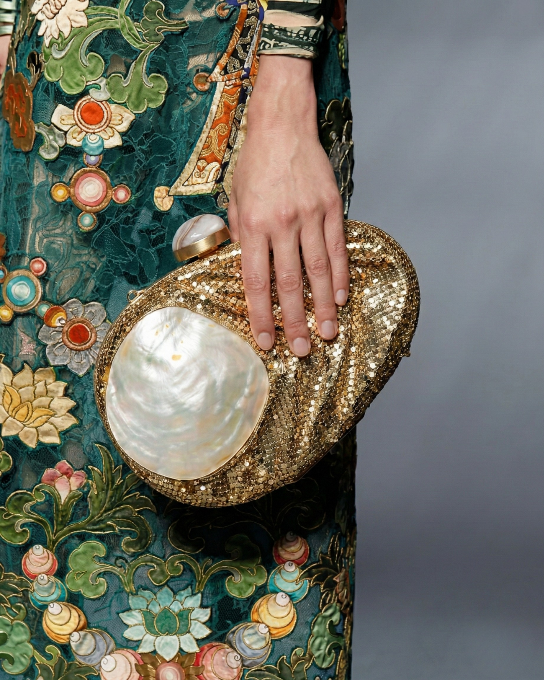 The Ametrine Gold Pearl Clutch