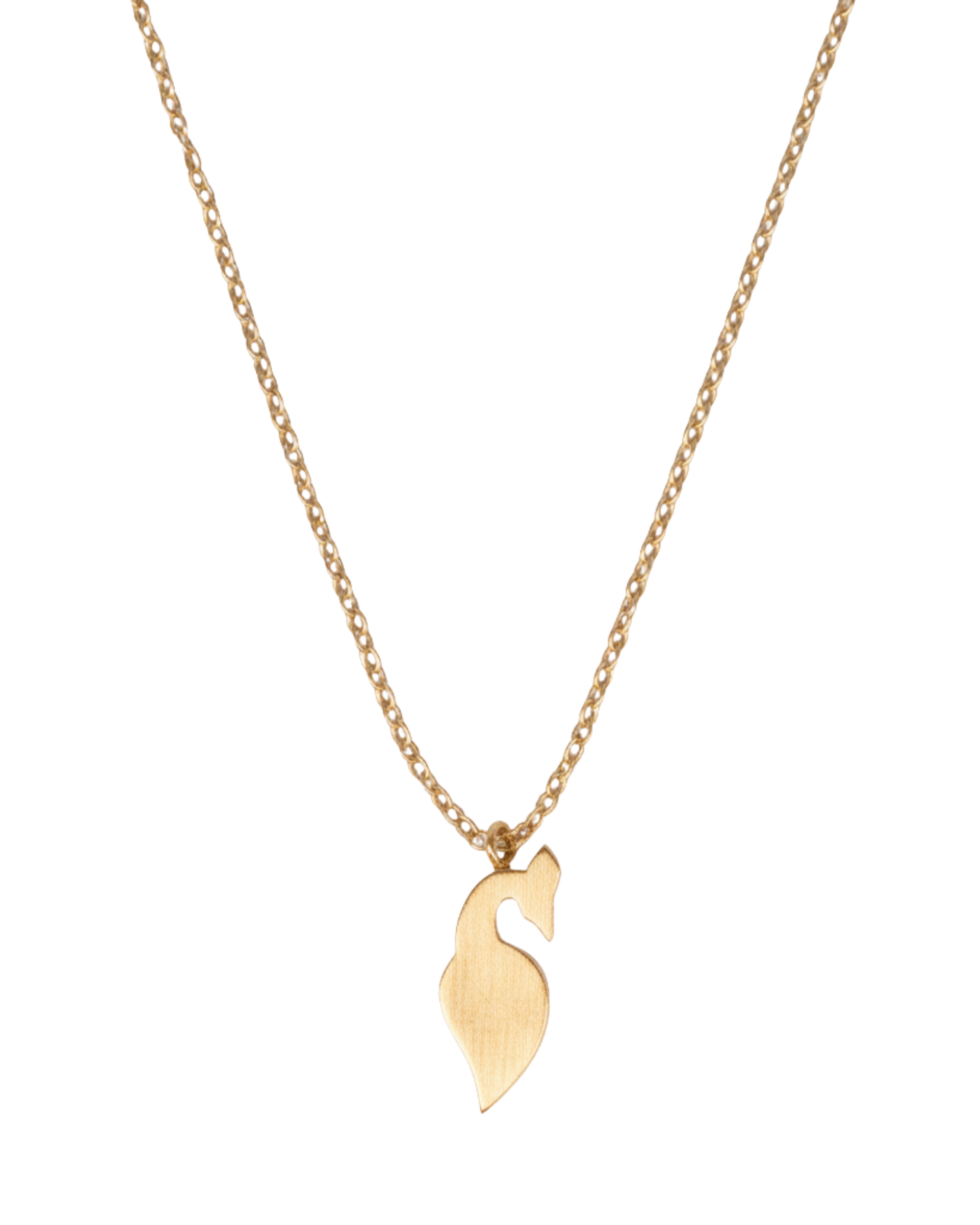 Back of The Crimson Swan Pendant showing the smooth matte-gold paisley swan form.