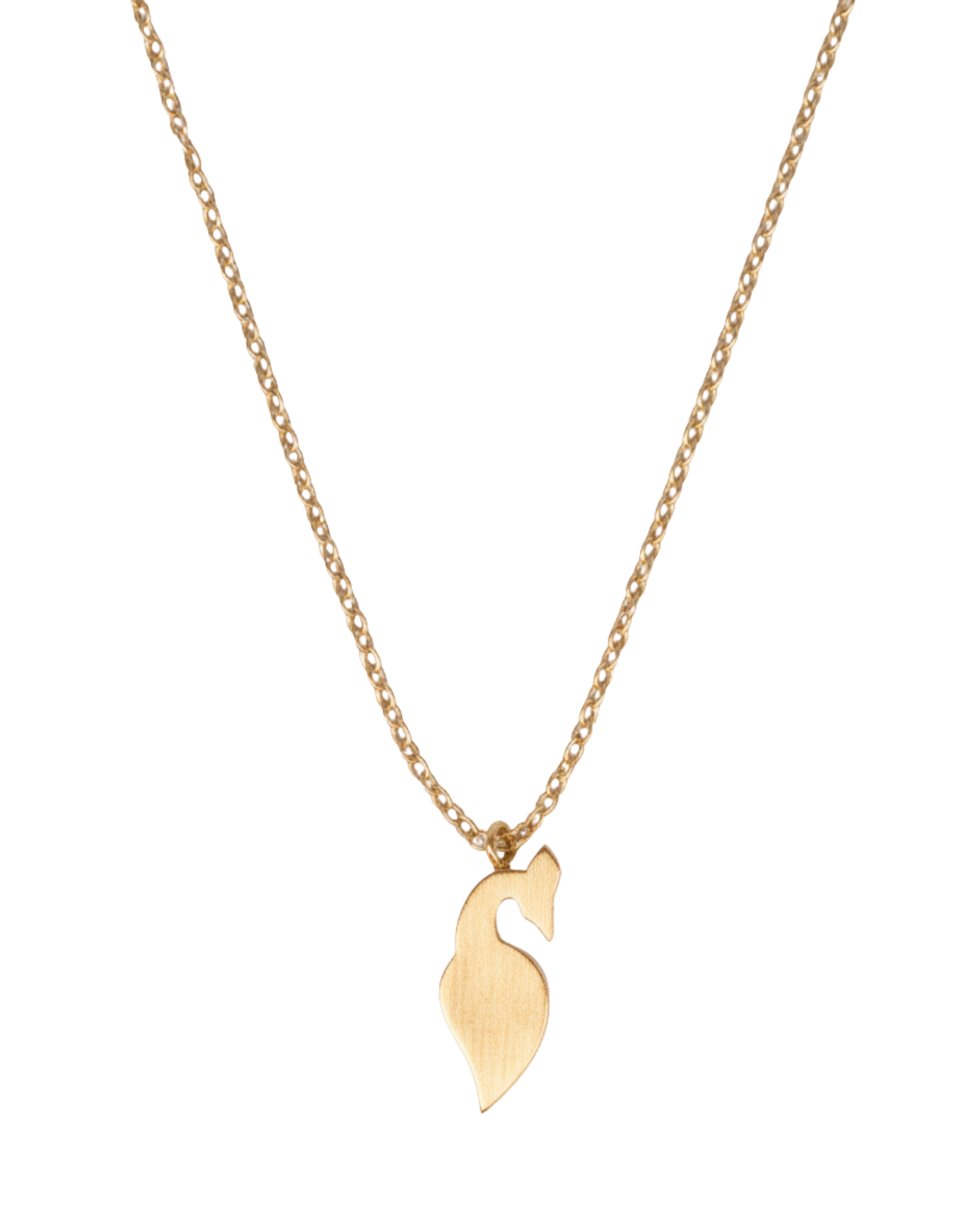 Back of The Crimson Swan Pendant showing the smooth matte-gold paisley swan form.