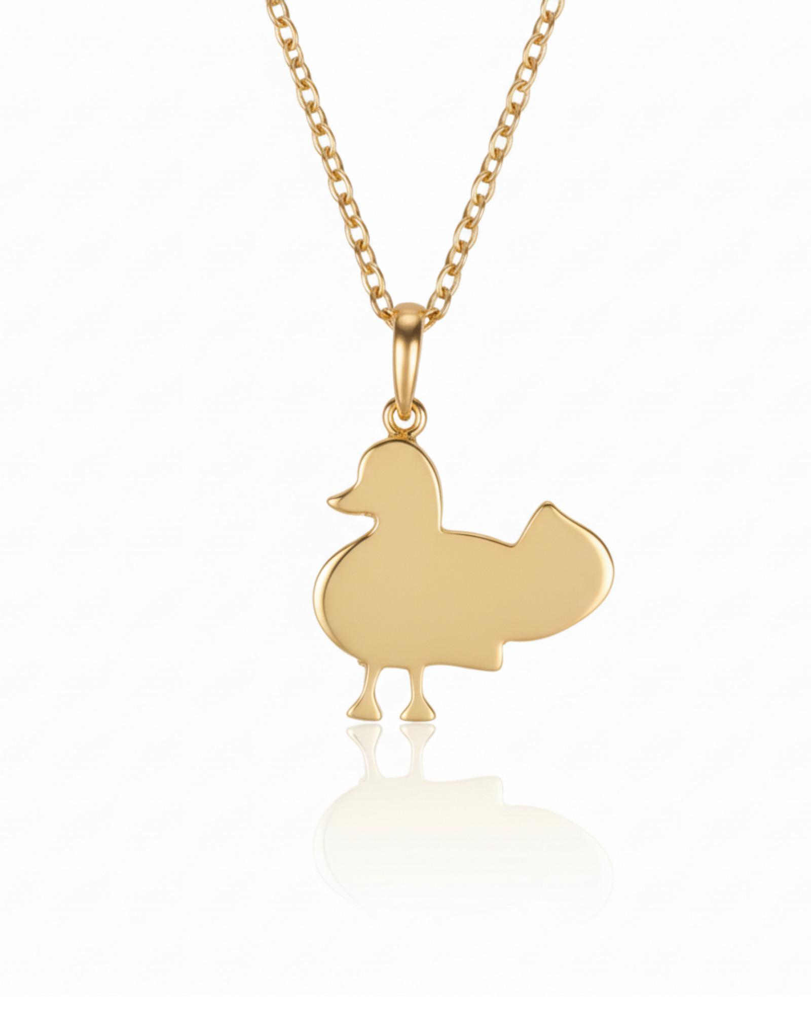 Back of The Mosaic Mandarin Pendant showing the polished-gold duck silhouette.