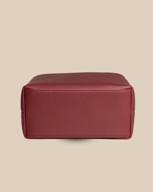 The Merlot block-print bag — three-quarter view of the artisan block-print bag