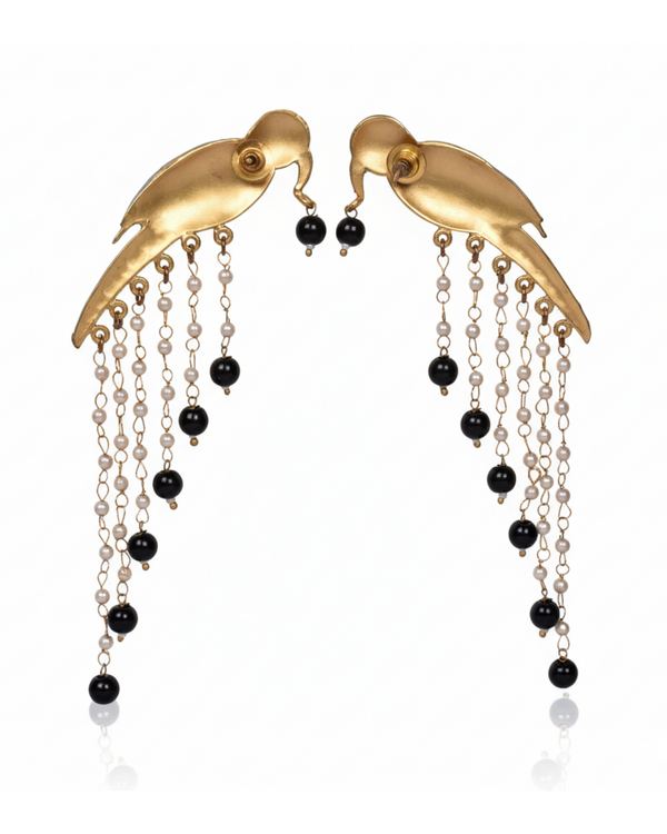 Graphite Parrot Chandelier Earrings, three-quarter view