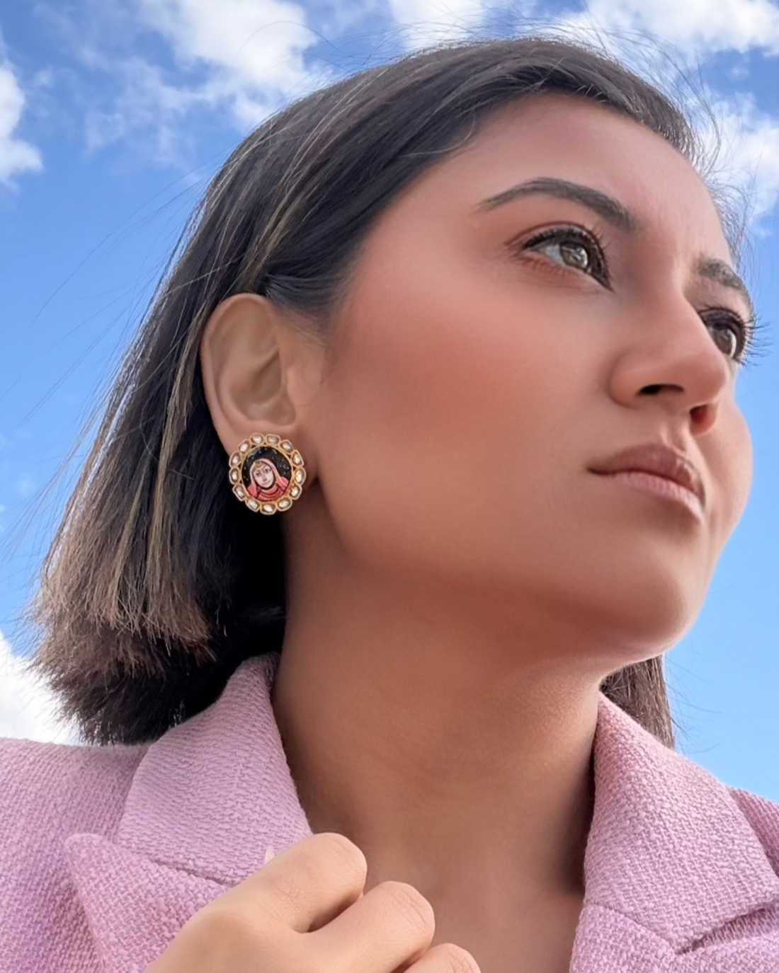 The Raja-Rani Heritage Studs, gold-tone, front view — Gullye