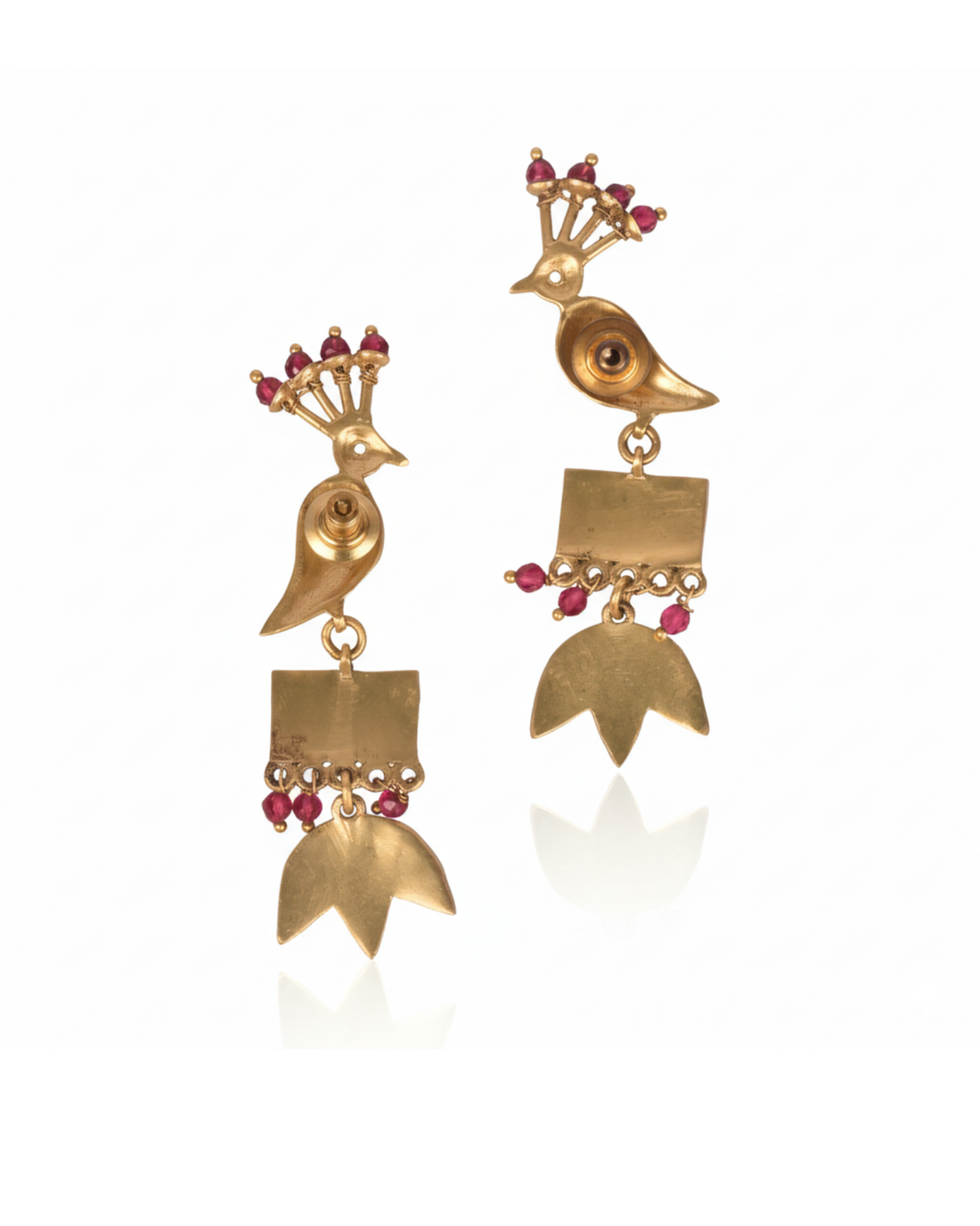 The Royal Mor (Peacock) Lotus Drops worn by a model as an evening accessory